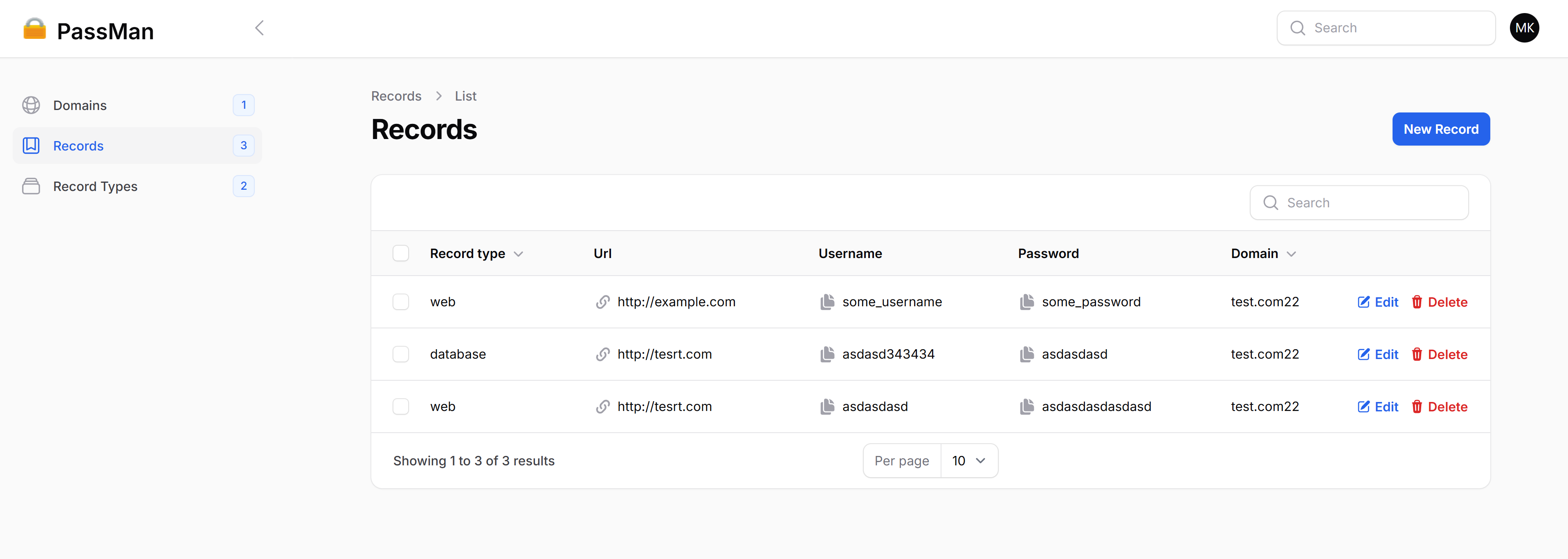 Screenshot: Records